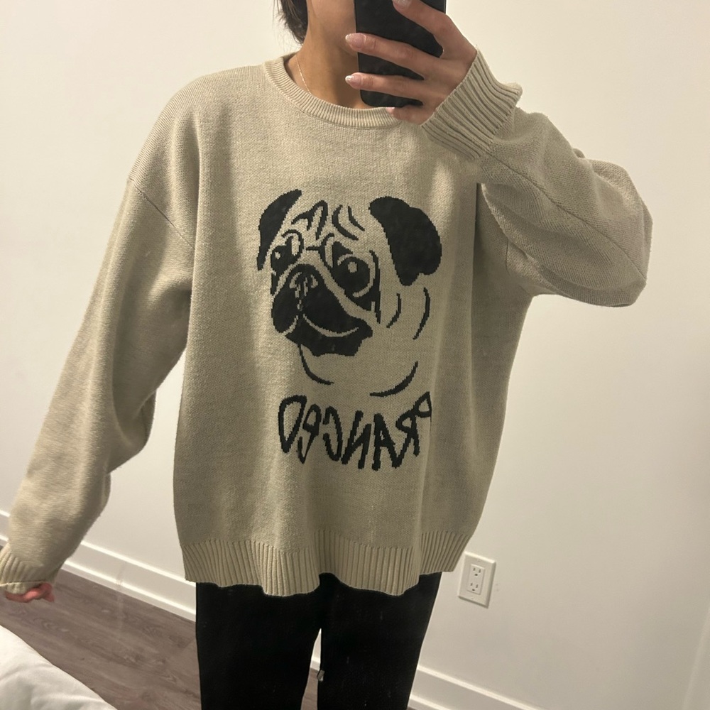 Pug Graphic Beige Sweater WEGO Japanese brand